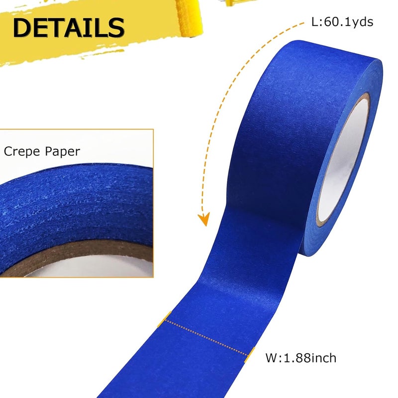 SmaringRobot Professional Painters Tapes 2 Inch Wide (1.88 in x 60.1 Yds x 6 Rolls =360.6 Yds), Blue Masking Tape, Paint Paper Tape, Protects Surfaces, No Residue, Painter's Tape for Wall Painting, Canvas Edging - Image 2